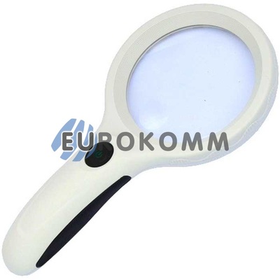 Лупа ручная круглая с LED подсветкой + УФ, 2.5X -диам. 90мм; 8Х -диам. 22мм