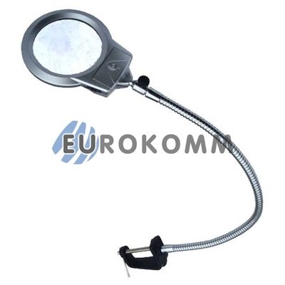 Лупа настольная на струбцине с LED подсветкой, 2.5Х –диам.90мм, 5X –диам. 22мм