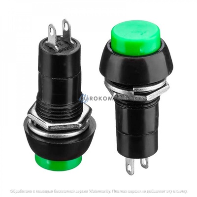 Кнопка Daier PBS-11A, OFF-ON, 2pin, 1A 250V, зелёная