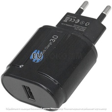 Сетевое зарядное устройство на 1 гнездо USB, QuickCharge 3.0, 5V~2A, чёрное