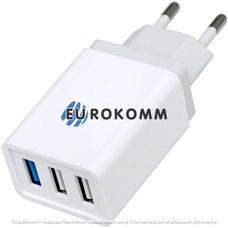 Сетевое зарядное устройство на 3 гнезда USB, 5V~3A, 9V~2A, 12V~1.67A, белое