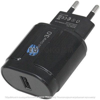 Сетевое зарядное устройство на 1 гнездо USB, QuickCharge 3.0, 5V~2A, чёрное