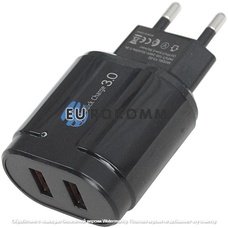 Сетевое зарядное устройство на 2 гнезда USB, QuickCharge 3.0, 5V~3.5A(max), чёрное