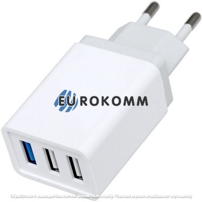 Сетевое зарядное устройство на 3 гнезда USB, 5V~3A, 9V~2A, 12V~1.67A, белое