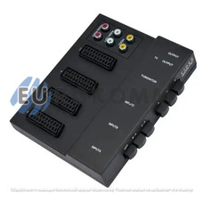 Перехідник 4 гнізда Скарт (21pin) - 6 гнізд RCA + 6 перемикачів, корпус пластик
