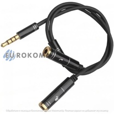 Перехідник штекер 3.5 4С - 2 гнізда 3.5 стерео (headset+mic), з кабелем 0.1м