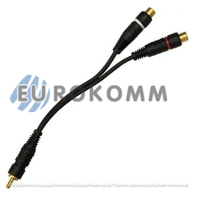 Переходник штекер RCA - 2 гнезда RCA, co шнуром 0,2м, чёрный