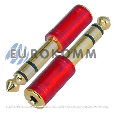 Переходник штекер 6,3 мм стерео - гнездо 3,5 мм стерео, gold, (красный/голубой), PowerCon