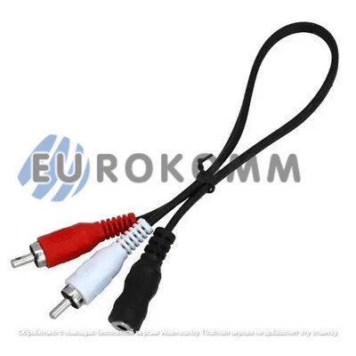 Переходник гнездо 3,5стерео - 2 штекера RCA, co шнуром 0,2м, чёрный