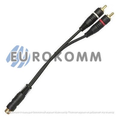 Переходник гнездо RCA- 2 штекера RCA, co шнуром 0,2м, чёрный
