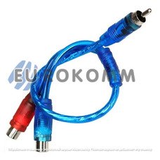 Переходник шт.RCA- 2гн.RCA, co шнуром 0,2м, gold, прозрачный