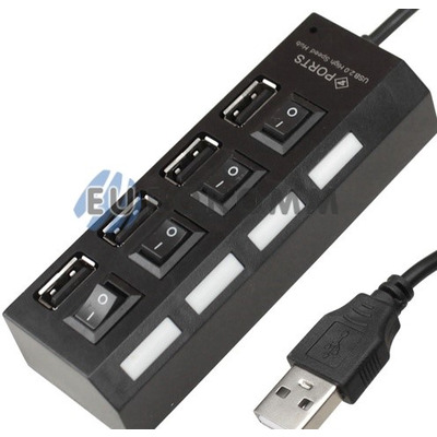 USB HUB на 4 порта USB 2.0, с выключателями и подсветкой (в блистере)