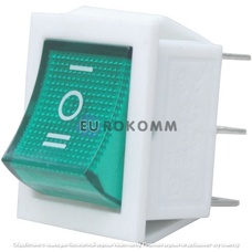 Переключатель Daier KCD2-203N, с подсветкой, ON-OFF-ON, 6pin, 15A 250V, зелёный, белый корпус