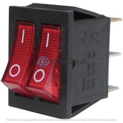 Переключатель Daier KCD2-2101N двойной, с подсветкой, ON-OFF, 6pin, 15A 250V, красный