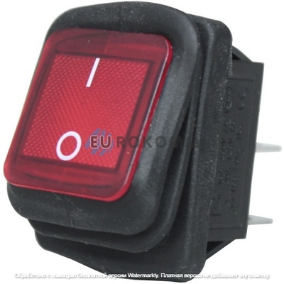 Переключатель Daier KCD2-201NW RD, с подсветкой, влагозащищённый, ON-OFF, 4pin, 15A 250VAC, красный