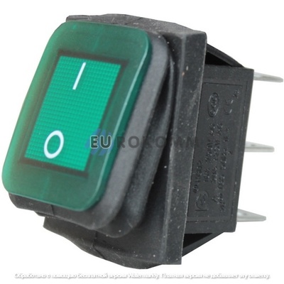 Переключатель Daier KCD2-202NW, с подсветкой, влагозащищённый, ON-ON, 6pin,15A 250V, зелёный