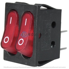 Переключатель Daier KCD2-5-2101N, двойной, с подсветкой, ON-OFF, 6pin, 15A 250V, красный