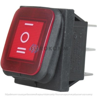 Переключатель Daier KCD2-203NW, с подсветкой, влагозащищённый, ON-OFF-ON, 6pin, 15A 250V, красный