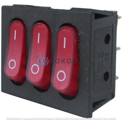 Переключатель Daier KCD2-3101, тройной, ON-OFF, 6pin, 15A 250V, красный