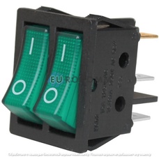 Переключатель Daier KCD2-4-2101N, двойной, с подсветкой, ON-OFF, 6pin, 15A 250V, зелёный