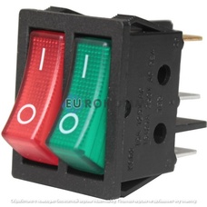 Переключатель Daier KCD2-4-2101N, двойной, с подсветкой, ON-OFF, 6pin, 15A 250V, красный+зелёный