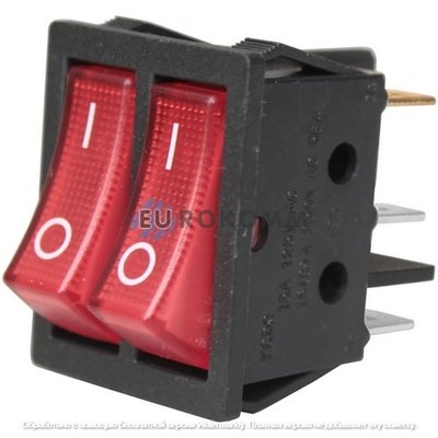 Переключатель Daier KCD2-4-2101N, двойной, с подсветкой, ON-OFF, 6pin, 15A 250V, красный