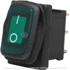 Переключатель Daier KCD1-2-101NW, с подсветкой, влагозащищённый, ON-OFF, 3pin, 6A 250V, зелёный