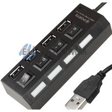USB HUB на 4 порта USB 2.0, с выключателями и подсветкой