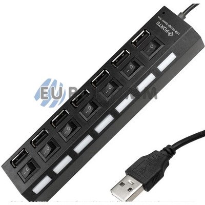USB HUB на 7 портов USB 2.0, с выключателями и подсветкой