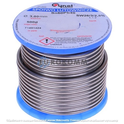 Припой Cynel Sn60Pb40-SW26, диам.-3мм, 500г на катушке