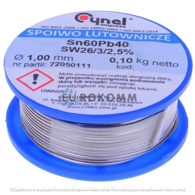 Припой Cynel Sn60Pb40-SW26, диам.-1мм, 100г, на катушке