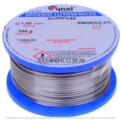 Припой Cynel Sn60Pb40-SW26, диам.-1мм, 250г, на катушке