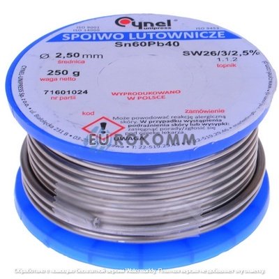 Припой Cynel Sn60Pb40-SW26, диам.-2,5мм, 250г, на катушке
