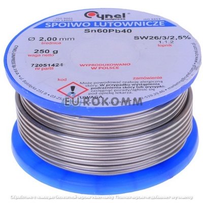 Припой Cynel Sn60Pb40-SW26, диам.-2мм, 250г на катушке