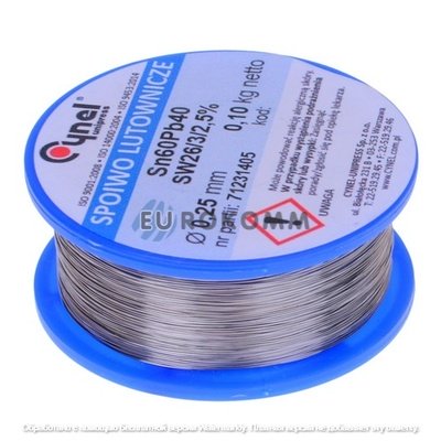 Припій Cynel Sn60Pb40-SW26, діам.-0.25мм, 100г, на котушці