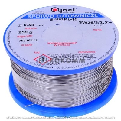 Припой Cynel Sn60Pb40-SW26, диам.-0,5мм, 250г, на катушке