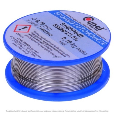 Припой Cynel Sn60Pb40-SW26, диам.-0,7мм, 100г, на катушке