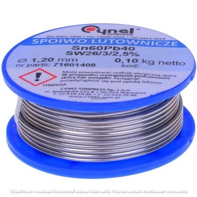 Припой Cynel Sn60Pb40-SW26, диам.-1,2мм, 100г, на катушке
