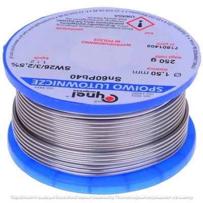 Припій Cynel Sn60Pb40-SW26, діам-1,5мм, 250г, на котушці