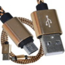 Шнур компьютерный штекер USB А - штекер miсro USB (Samsung), 2.1А, сетка, диам.-4,5мм, 1м, золотистый