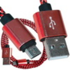 Шнур компьютерный штекер USB А - штекер miсro USB (Samsung), 2.1А, сетка, диам.-4,5мм, 1м, красный