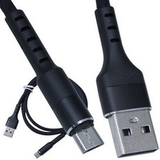 Шнур компьютерный штекер USB А - штекер miсro USB (Samsung), сетка, диам.-4,5мм, 1м, чёрный