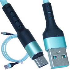 Шнур компьютерный штекер USB А - штекер miсro USB (Samsung), сетка, диам.-4,5мм, 1м, бирюзовый