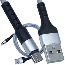 Шнур компьютерный штекер USB А - штекер miсro USB (Samsung), сетка, диам.-4,5мм, 1м, серый