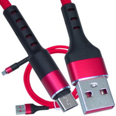 Шнур компьютерный штекер USB А - штекер miсro USB (Samsung), сетка, диам.-4,5мм, 1м, красный
