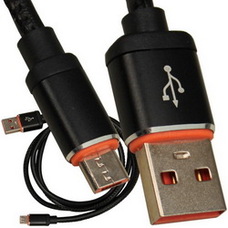 Шнур компьютерный штекер USB А - штекер miсro USB Samsung, кожзам, 1м, чёрный, Tcom