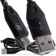 Шнур компьютерный штекер USB А - штекер iPhone 6, в сетке, 1м, чёрный