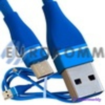 Шнур компьютерный штекер USB А - штекер micro USB, в сетке, 1м, синий