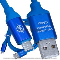 Шнур компьютерный штекер USB А - штекер micro USB, с фильтром, прорезиненный, 1м, синий