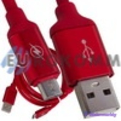 Шнур компьютерный штекер USB А - штекер micro USB, с фильтром, прорезиненный, 1м, красный